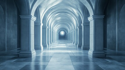 Obraz premium Serene Blue Hallway: A Vision of Tranquility and Architectural Grandeur