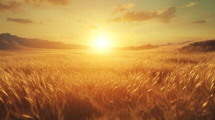 Obraz premium Golden Wheat Field Sunset Landscape Scenery