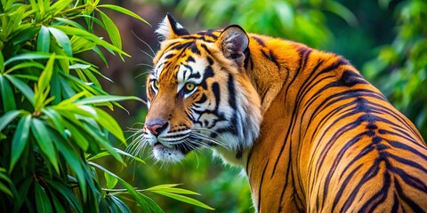 Fototapeta premium Majestic Tiger Hidden in Bush - Wildlife Stock Photo