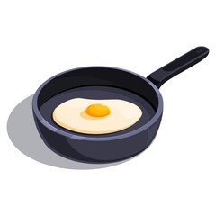 isometric metal frying pan with fried eggs, vector illustration