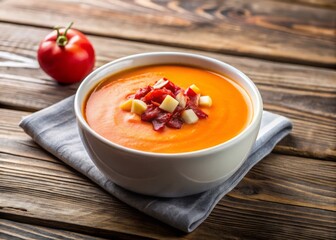 Minimalist Spanish Salmorejo Soup: Rustic Wooden Table Photography
