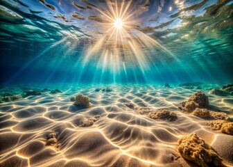 Minimalist Underwater Seascape: Sunlit Ocean Floor Sand and Rock Patterns