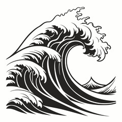 Crashing Waves vector silhouette black design white background