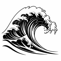 Crashing Waves vector silhouette black design white background