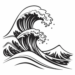 Crashing Waves vector silhouette black design white background