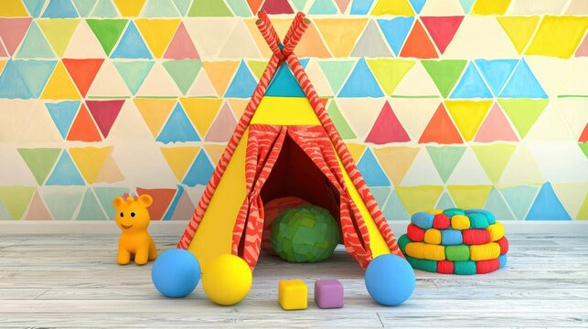 Colorful play tent for kids indoor playroom fun and creative environment vibrant design