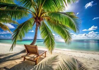 Relaxing Beach Chair Under Palm Tree in Mauritius: Tropical Vacation Paradise