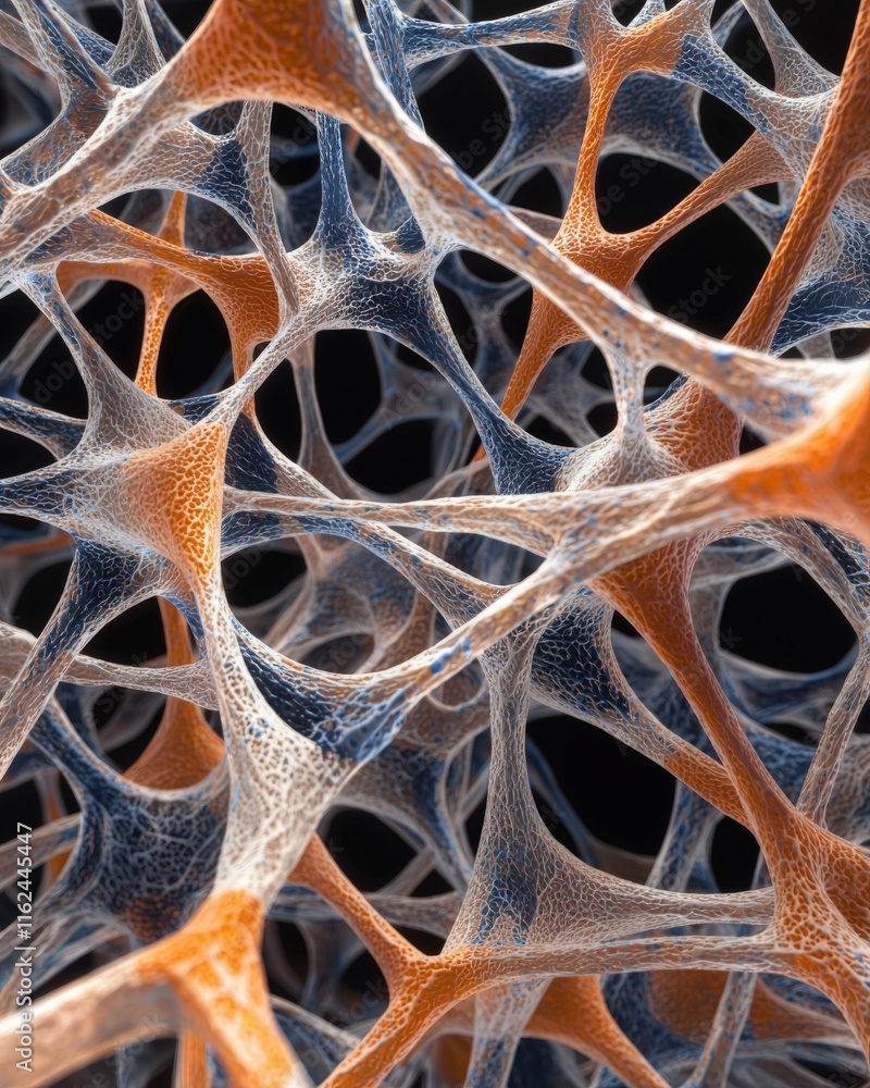 Poster exploring cellular structures intricate network patterns laboratory scientific imagery microscopic v