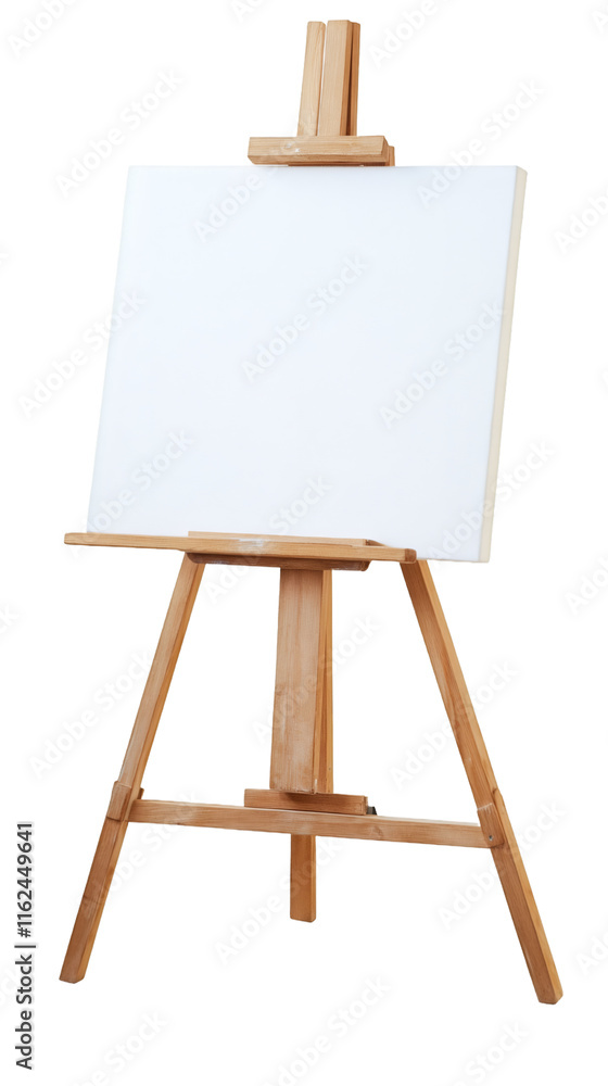 Poster easel with blank canvas on transparent background - perfect for painting