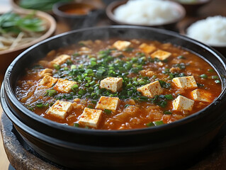 된장찌개 - 두부와 야채가 어우러진 전통 한국 국물요리  
