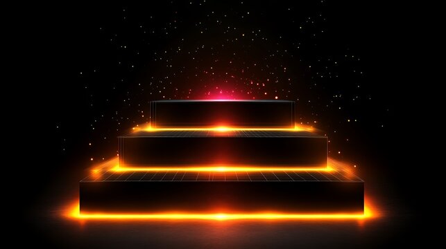 Illuminated Three Tiered Platform Glowing In Darkness