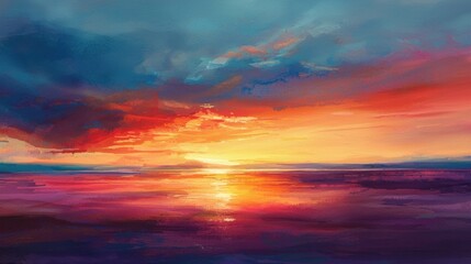 Fototapeta premium Abstract Watercolor Background on Paper with a Colorful Sunset and Bright Sky