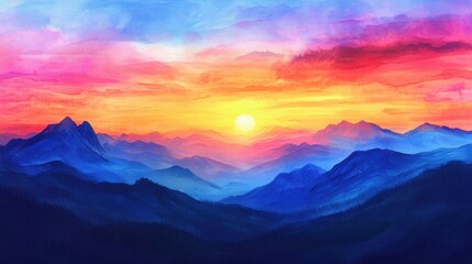 Obraz premium Abstract Watercolor Background on Paper with a Colorful Sunset and Bright Sky