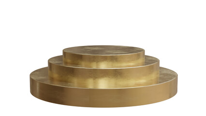 Podium stand isolated on white transparent, empty golden product display 