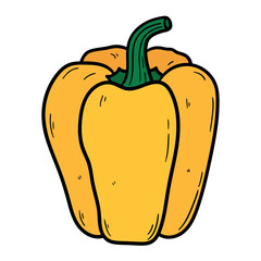 Hand drawn cartoon yellow bell pepper on white background.