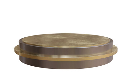 Podium stand isolated on white transparent, empty golden silver product display 