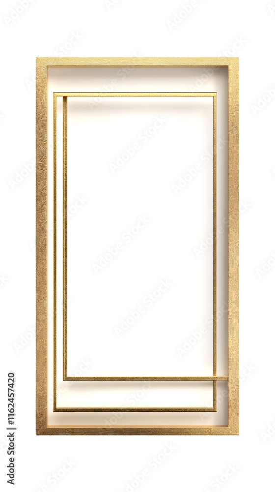 Poster Rectangular golden frame shining on a transparent background with white center, perfect for adding a touch of elegance