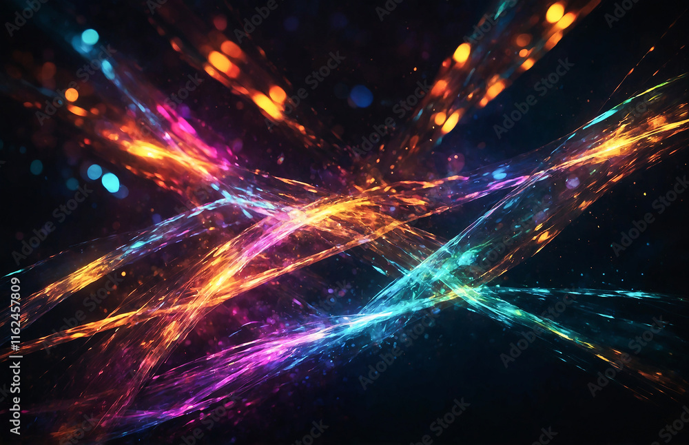 Poster energy of fractal realms in vibrant colors on black. abstract, dynamic design with swirling patterns