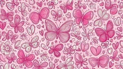 Pink Butterfly Dreamscape A Whimsical Pattern of Sparkling Doodles on a Bold Fuchsia Background