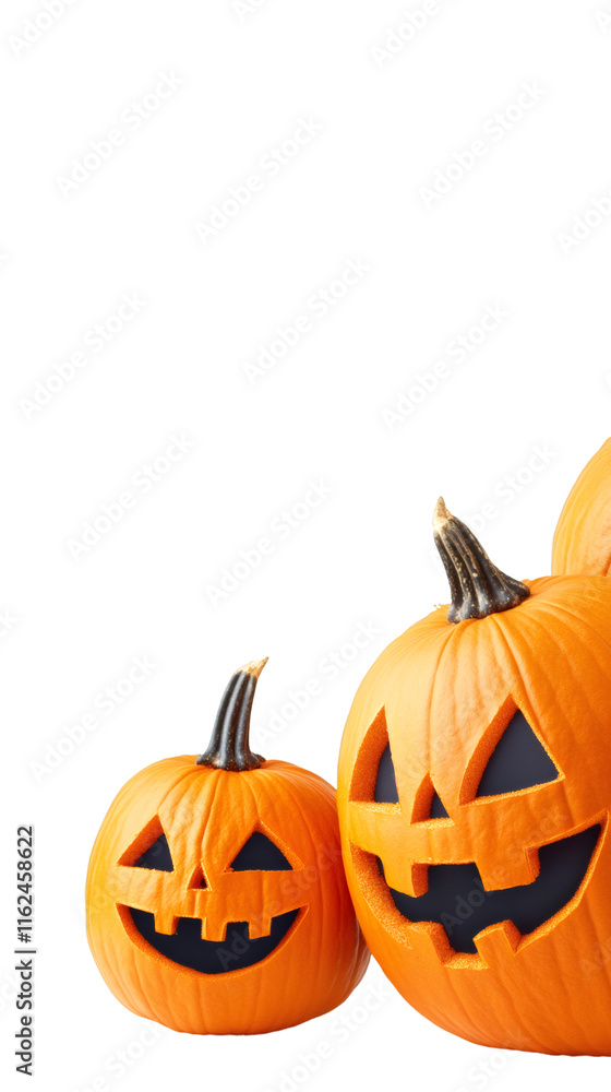 Poster two comically carved pumpkins adding a festive halloween vibe against a clear background