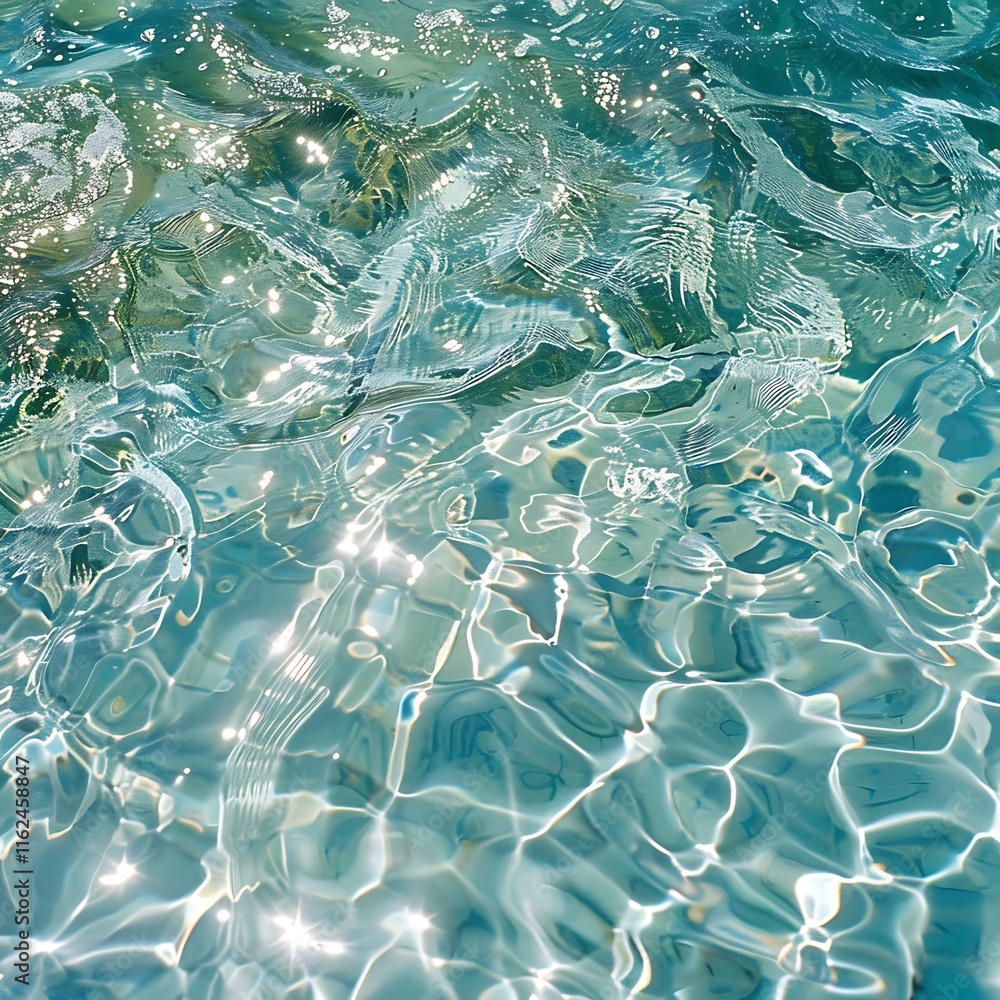 Poster overhead view of clear, rippling water with light reflections, creating a natural abstract pattern s