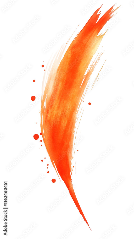 Poster Dynamic and artistic vivid orange paint stroke with splatters on a transparent background
