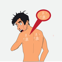 Fototapeta premium The man was shocked to see ringworm on his back, on his back.