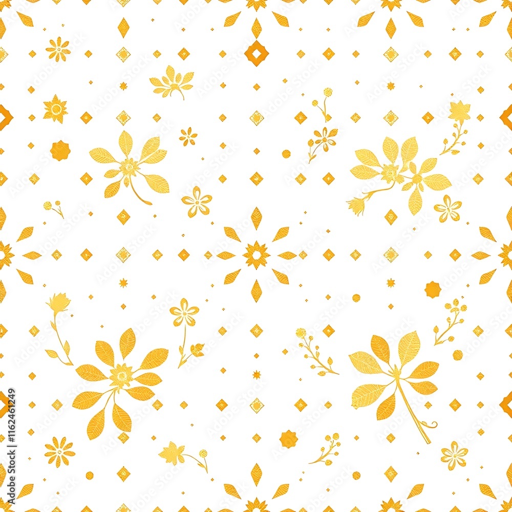 Poster golden floral pattern: a delicate and sophisticated floral pattern in shades of gold, perfect for ad
