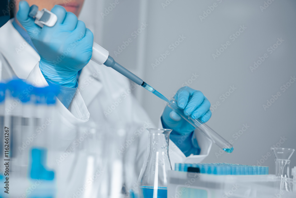 Poster A skilled Laboratory Technician uses precise pipetting techniques essential for biotechnology advancements and healthcare research, significantly impacting scientific experiments and discoveries