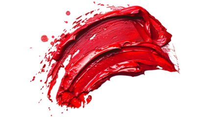 Vibrant red paint splash isolated on transparent background, perfect for designs.