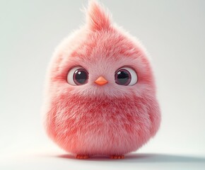 Adorable pink fluffy chick, cartoon style, 3D render.