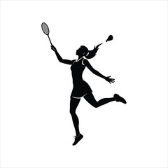 Female Badminton Jump Smash, Active Sport Vector Illustration

