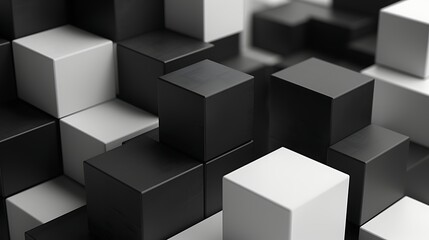 Black and white cubes of varying heights create an abstract, geometric pattern. Minimalist and modern, suggesting structure or data organization.


