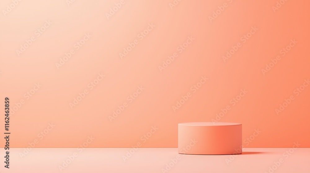 Poster minimalistic display of round object on soft coral background studio setting photography simplistic 