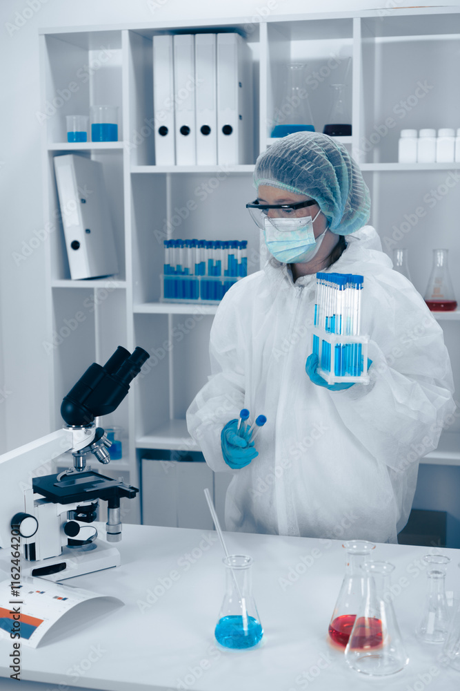Aufkleber A passionate scientist conducts extensive research in a stateoftheart lab, using advanced tools to push knowledge boundaries and contribute significantly to scientific advancement