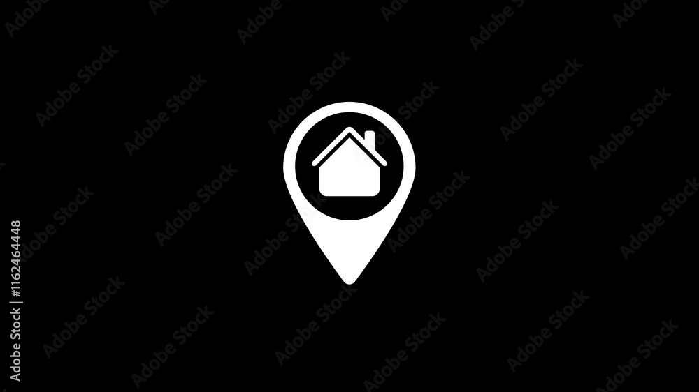 Poster map pin icon with a home symbol representing location or home address navigation.