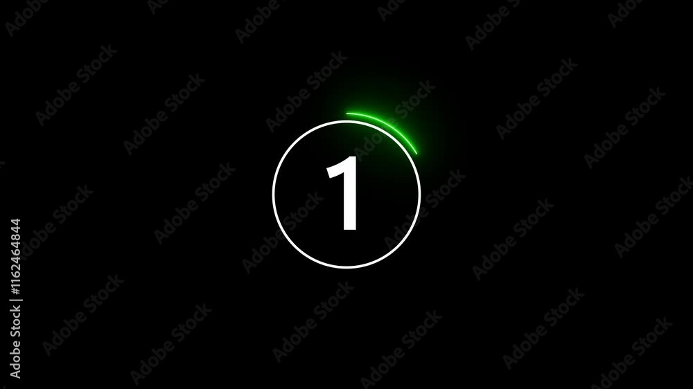 Poster neon circle countdown number animation on black background with smooth transitions.
