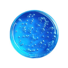 Clear blue cosmetic gel serum oil texture isolated on white background. Hyaluronic acid skincare product with bubbles macro