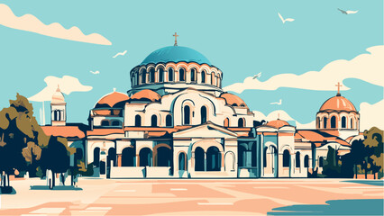 Sofia's Iconic Church Against Majestic Mountains.eps