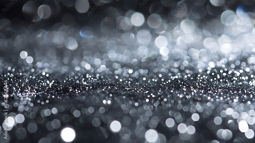 Poster shimmering silver glitter with a defocused bokeh effect against a dark backdrop. creates a sparkling