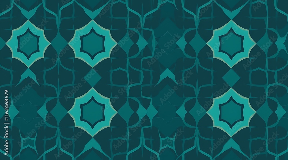 Poster teal abstract geometric pattern: a captivating seamless pattern with intricate teal geometric shapes