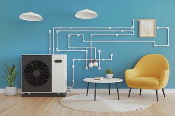 Air conditioner system set isolated on a white background.
