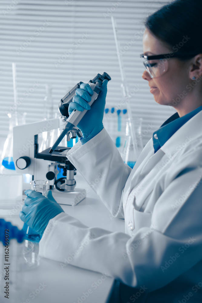 Aufkleber A dedicated scientist is in the laboratory, meticulously conducting detailed research using a highpowered microscope to explore various scientific phenomena and push the boundaries of knowledge