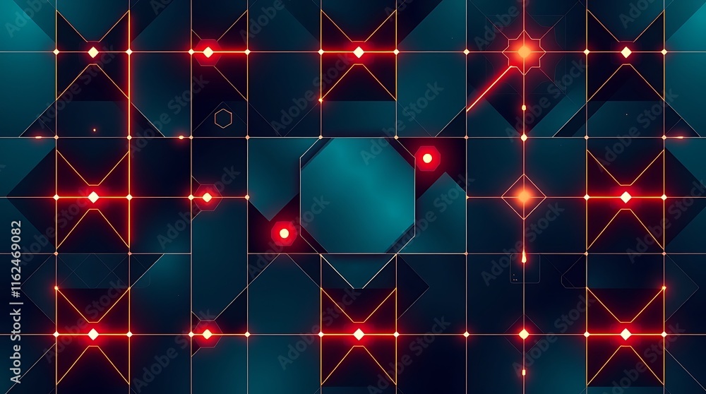 Poster geometric abstract: a vibrant and dynamic composition of geometric shapes and glowing lines in a coo