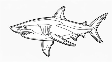 Fototapeta premium A striking monochrome line art illustration of a powerful shark with open jaws and sharp teeth