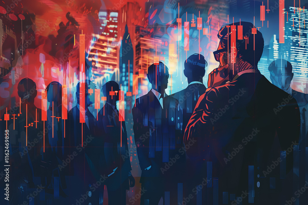 Poster a group of people are standing in front of a building with a dark background