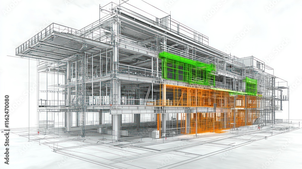 Poster architectural rendering showcasing structural design elements.
