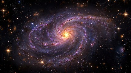 Spiral galaxy in deep space, with vibrant colors and numerous stars. (1)