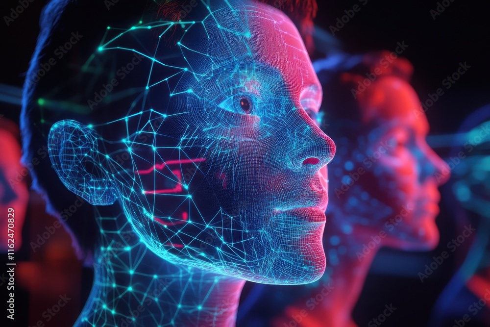 Aufkleber exploring digital human representation in vibrant neural network visualization
