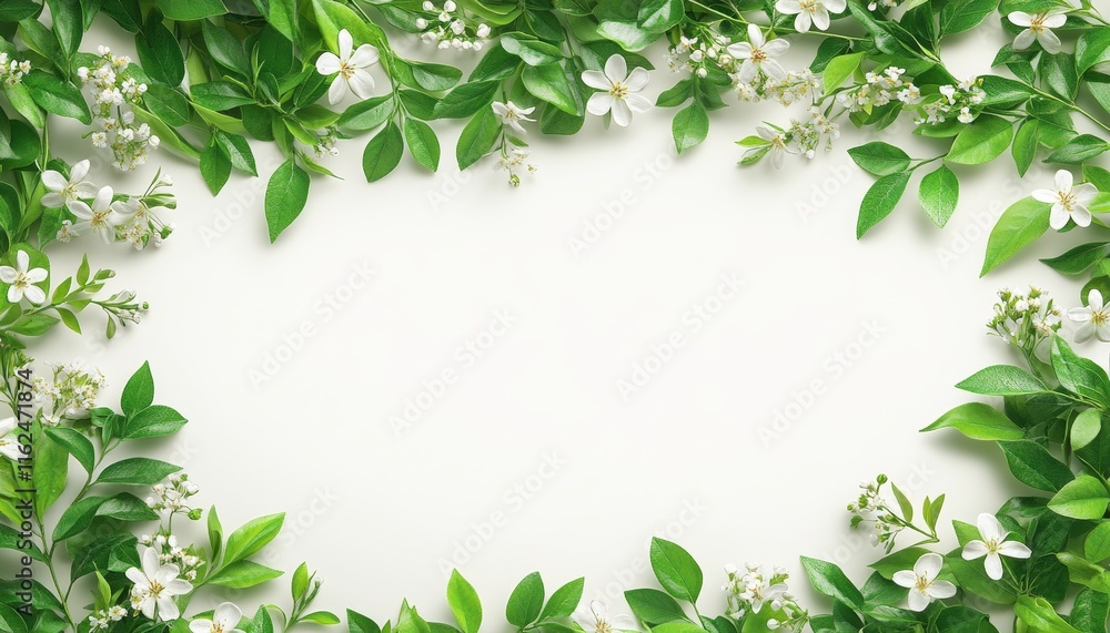 Poster spring floral frame on empty space design concept with white background flower arrangement.